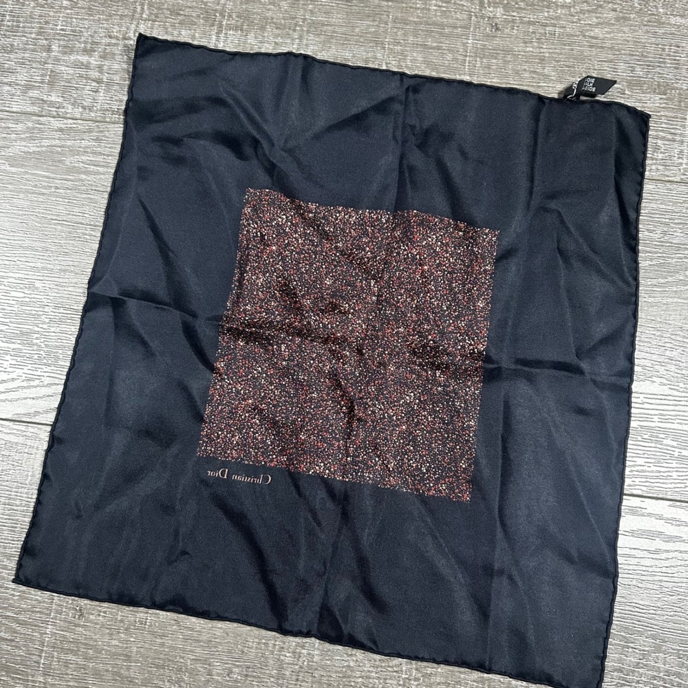 Christian Dior Silk Scarf Black Glitter Square Logo Accent - Picture 5 of 6